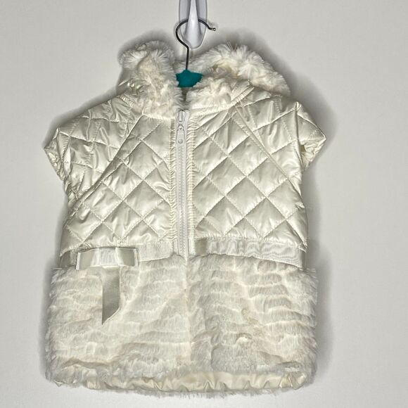 New Miss Rose Quilted Faux Fur Hoodie Vest Jacket Baby Girl Toddler Size 3 Years - Picture 1 of 7